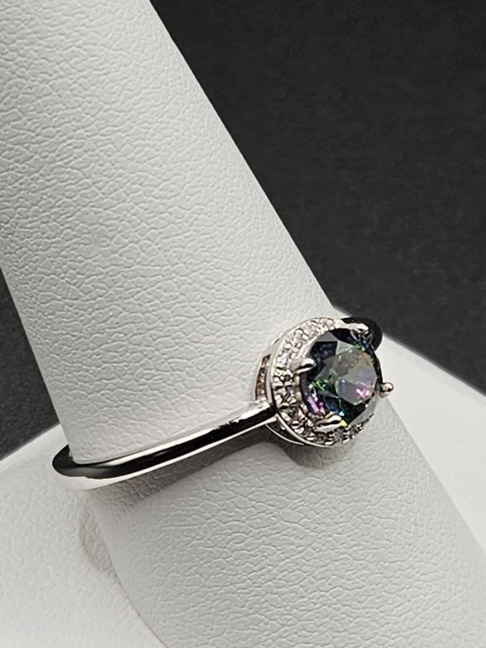 925 Sterling Silver Mystic CZ Moissanite Halo Ring Sz 10 - Picture 3 of 5